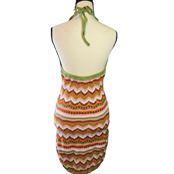 Vibrant Chevron Knit Halter Mini Dress - Picture 8 of 9